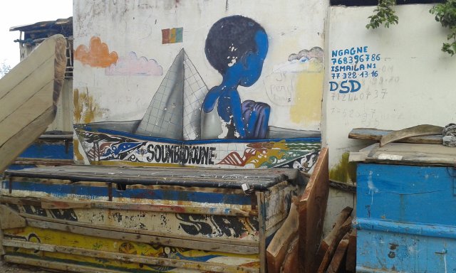Dakar-Soumbedioune, fresque murale : condanné à migrer ? Photo Emmanuelle Cherel